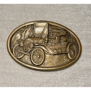 Avon Belt Buckle Antique Ford Model T‎ Car 1970s Brass 3.5" Oval Shape Vintage